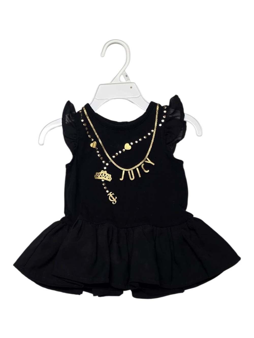 Juicy Couture Black Ruffle Tank Dress with Gold Necklace Graphic